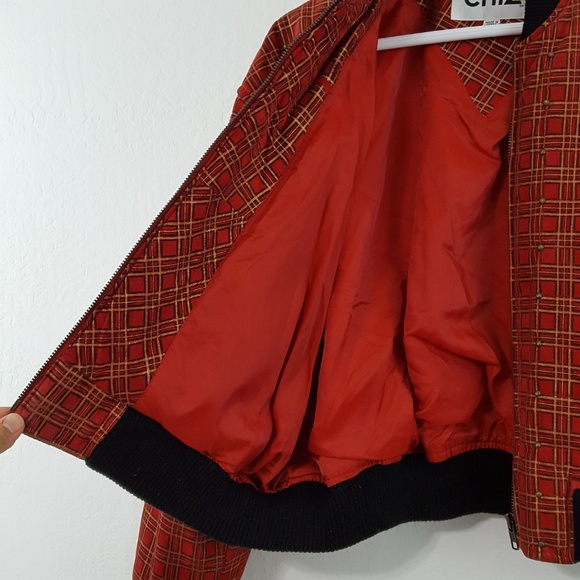 **NFS** {Vintage} Red Gold Plaid Suede Stud Jacket - Picture 5 of 8